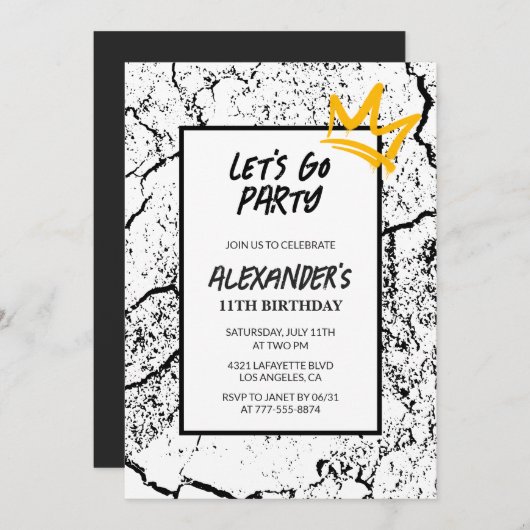 Zwarte 11e verjaardag uitnodiging Boy Hip Hop (Voorkant / Achterkant)