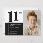 Zwarte 11e verjaardag uitnodigingen Elegant Chic (Voorkant)