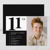 Zwarte 11e verjaardag uitnodigingen Elegant Chic (Voorkant / Achterkant)
