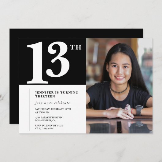Zwarte 13e verjaardag uitnodiging Chic Girls Foto (Voorkant / Achterkant)