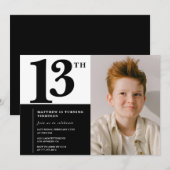 Zwarte 13e verjaardag uitnodigingen Elegant Chic (Voorkant / Achterkant)