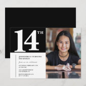 Zwarte 14e verjaardag uitnodiging Chic Girls Foto (Voorkant / Achterkant)