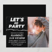 Zwarte 14e verjaardag uitnodigingen Boy Photo (Voorkant / Achterkant)