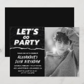 Zwarte 14e verjaardag uitnodigingen Boy Photo (Voorkant / Achterkant)