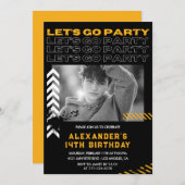 Zwarte 14e verjaardag uitnodigingen Boy Photo Spra (Voorkant / Achterkant)