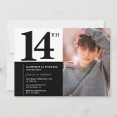 Zwarte 14e verjaardag uitnodigingen Elegant Chic (Voorkant)
