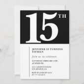Zwarte 15e verjaardag uitnodiging Elegant Chic Sim (Voorkant)