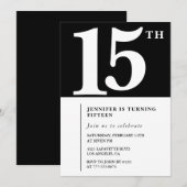 Zwarte 15e verjaardag uitnodiging Elegant Chic Sim (Voorkant / Achterkant)