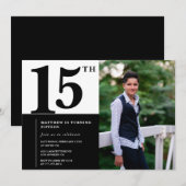 Zwarte 15e verjaardag uitnodigingen Elegant Chic (Voorkant / Achterkant)