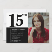 Zwarte 15e verjaardag uitnodigingen Elegant Chic (Voorkant)