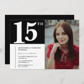 Zwarte 15e verjaardag uitnodigingen Modern Chic Fo (Voorkant / Achterkant)