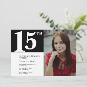 Zwarte 15e verjaardag uitnodigingen Modern Chic Fo