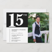 Zwarte 15e verjaardag uitnodigingen Modern Chic Fo (Voorkant)