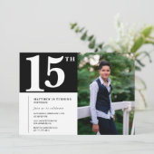 Zwarte 15e verjaardag uitnodigingen Modern Chic Fo (Staand voorkant)