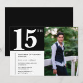 Zwarte 15e verjaardag uitnodigingen Modern Chic Fo (Voorkant / Achterkant)