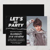 Zwarte 15e verjaardagsuitnodigingen Mannen Foto Kaart (Voorkant / Achterkant)