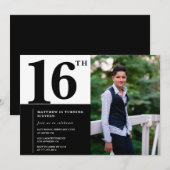 Zwarte 16e verjaardag uitnodigingen Elegant Chic (Voorkant / Achterkant)