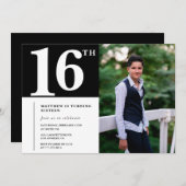 Zwarte 16e verjaardag uitnodigingen Modern Chic Fo (Voorkant / Achterkant)