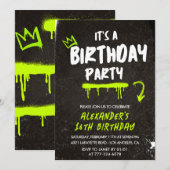Zwarte 16e verjaardagsuitnodigingen Mannen Graffit Kaart (Voorkant / Achterkant)