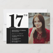 Zwarte 17e verjaardag uitnodigingen Elegant Chic (Voorkant)