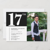 Zwarte 17e verjaardag uitnodigingen Modern Chic Fo (Voorkant)