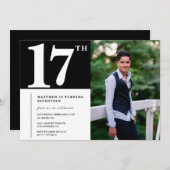 Zwarte 17e verjaardag uitnodigingen Modern Chic Fo (Voorkant / Achterkant)