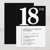 Zwarte 18e verjaardag uitnodiging Elegant Chic Sim (Voorkant / Achterkant)