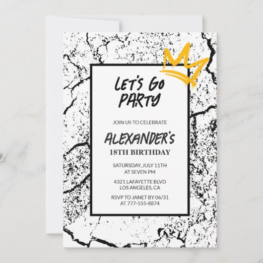 Zwarte 18e verjaardag uitnodiging Mannen Hip Hop (Voorkant)