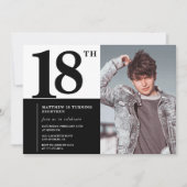 Zwarte 18e verjaardag uitnodigingen Elegant Chic (Voorkant)