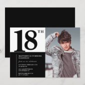 Zwarte 18e verjaardag uitnodigingen Elegant Chic (Voorkant / Achterkant)