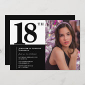 Zwarte 18e verjaardag uitnodigingen Elegant Chic (Voorkant / Achterkant)