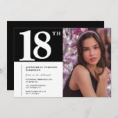 Zwarte 18e verjaardag uitnodigingen Meisje Chic Fo (Voorkant / Achterkant)