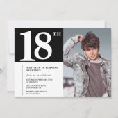 Zwarte 18e verjaardag uitnodigingen Modern Chic Fo (Voorkant)