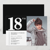 Zwarte 18e verjaardag uitnodigingen Modern Chic Fo (Voorkant / Achterkant)
