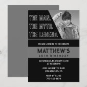 Zwarte 18e verjaardagsuitnodiging Het Man De Legen Kaart (Voorkant / Achterkant)