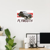 Zwarte 1941 Plymouth met rode grafische kaart Poster (Thuiskantoor)