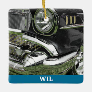 Zwarte 1957 Chevy antieke auto, naam of uw foto Keramisch Ornament