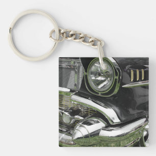 Zwarte 1957 Chevy Oldtimer Auto, Uw Foto of Kunst Sleutelhanger