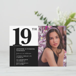 Zwarte 19e verjaardag uitnodigingen Elegant Chic