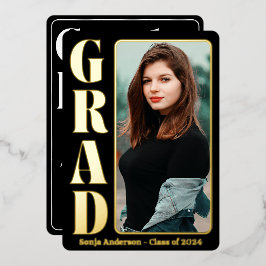 Zwarte 1 Foto Moderne Grad Feest  Folie Uitnodiging