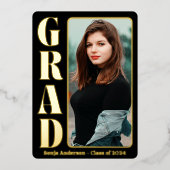 Zwarte 1 Foto Moderne Grad Feest Folie Uitnodiging (Voorkant)