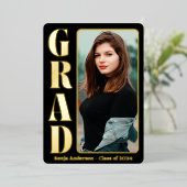 Zwarte 1 Foto Moderne Grad Feest Folie Uitnodiging (Staand Voorkant)