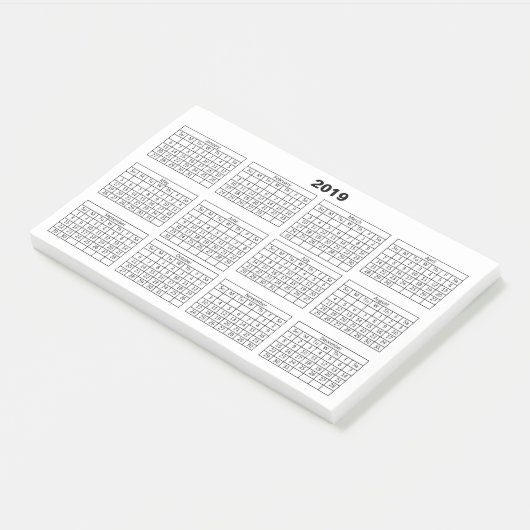 Zwarte 2019 Kalender op Wit Post-it® Notes (Schuin)