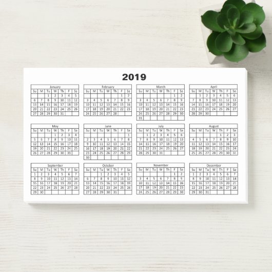 Zwarte 2019 Kalender op Wit Post-it® Notes (Kantoor)