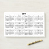 Zwarte 2019 Kalender op Wit Post-it® Notes (Op bureau)