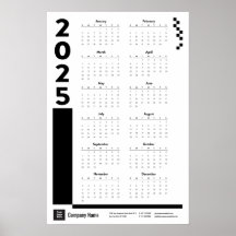 Zwarte 2025 Zakelijke Muurkalender Poster
