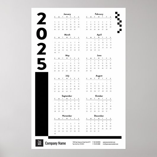 Zwarte 2025 Zakelijke Muurkalender Poster (Voorkant)