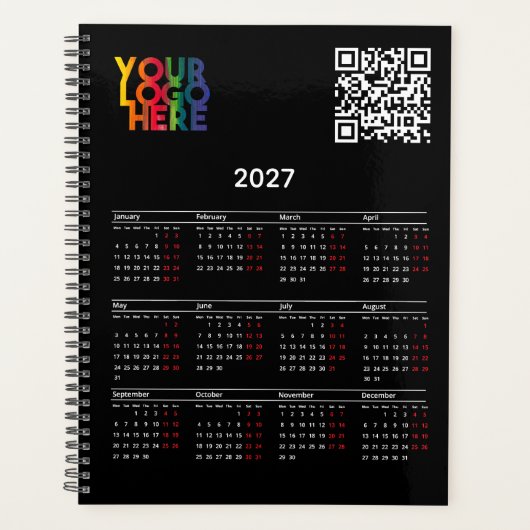 Zwarte 2027 Agenda Zakelijk Logo QR Code (Voorkant)