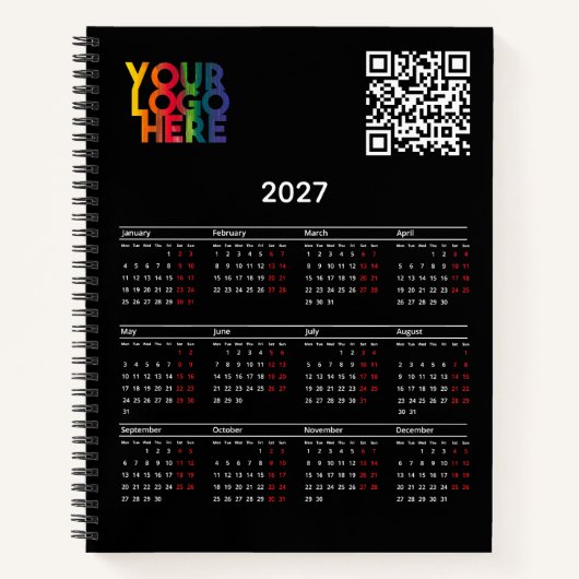 Zwarte 2027 Agenda Zakelijk Logo QR Code (Voorkant)