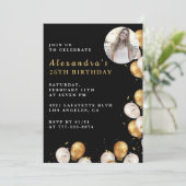 Zwarte 26e verjaardag uitnodiging Gold Balloon Fot (Staand voorkant)